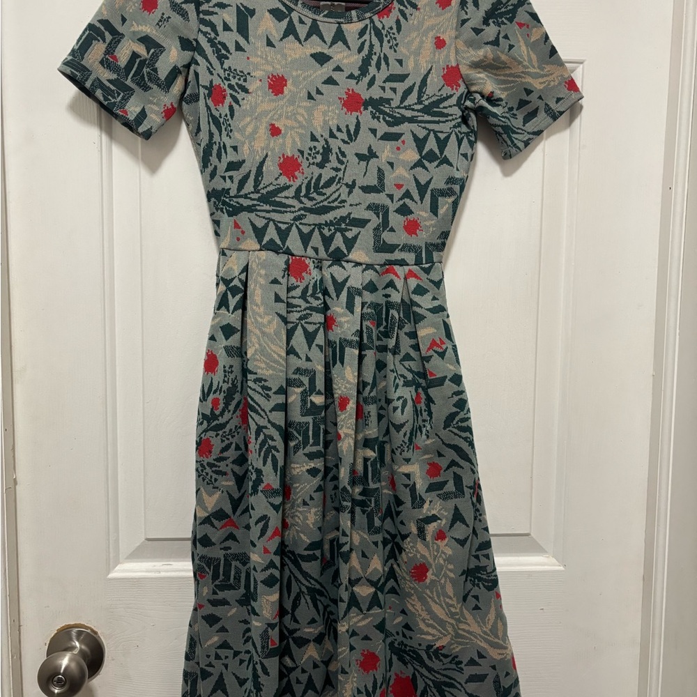 LuLaRoe Geometric Green and Red Midi Dress